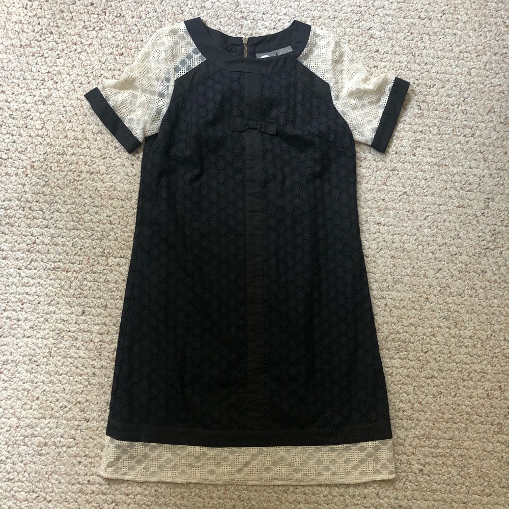 Anthropologie Navy & Cream Eyelet Dress